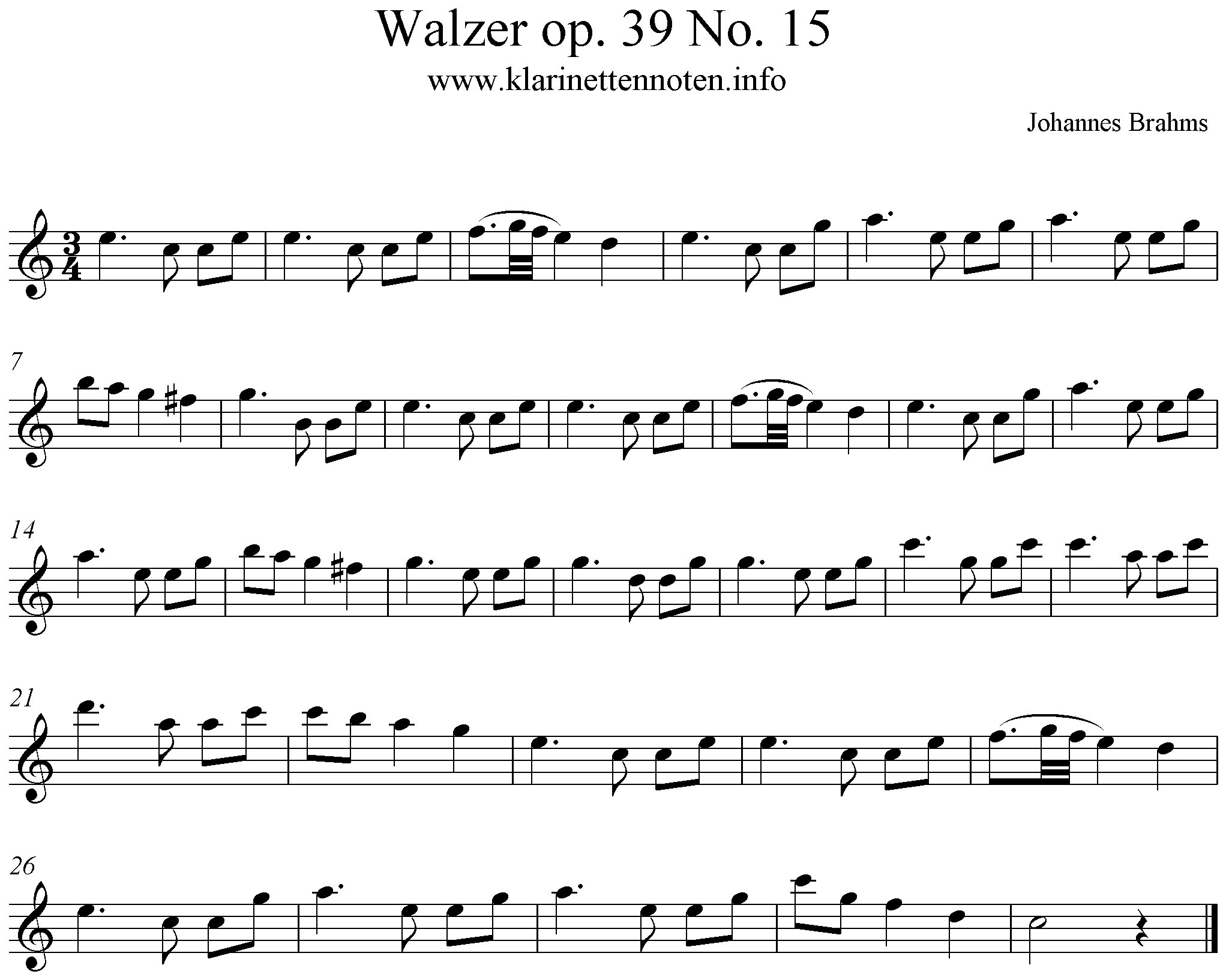 Brahms Walzer op. 39/15, Klarinette, Clarinet